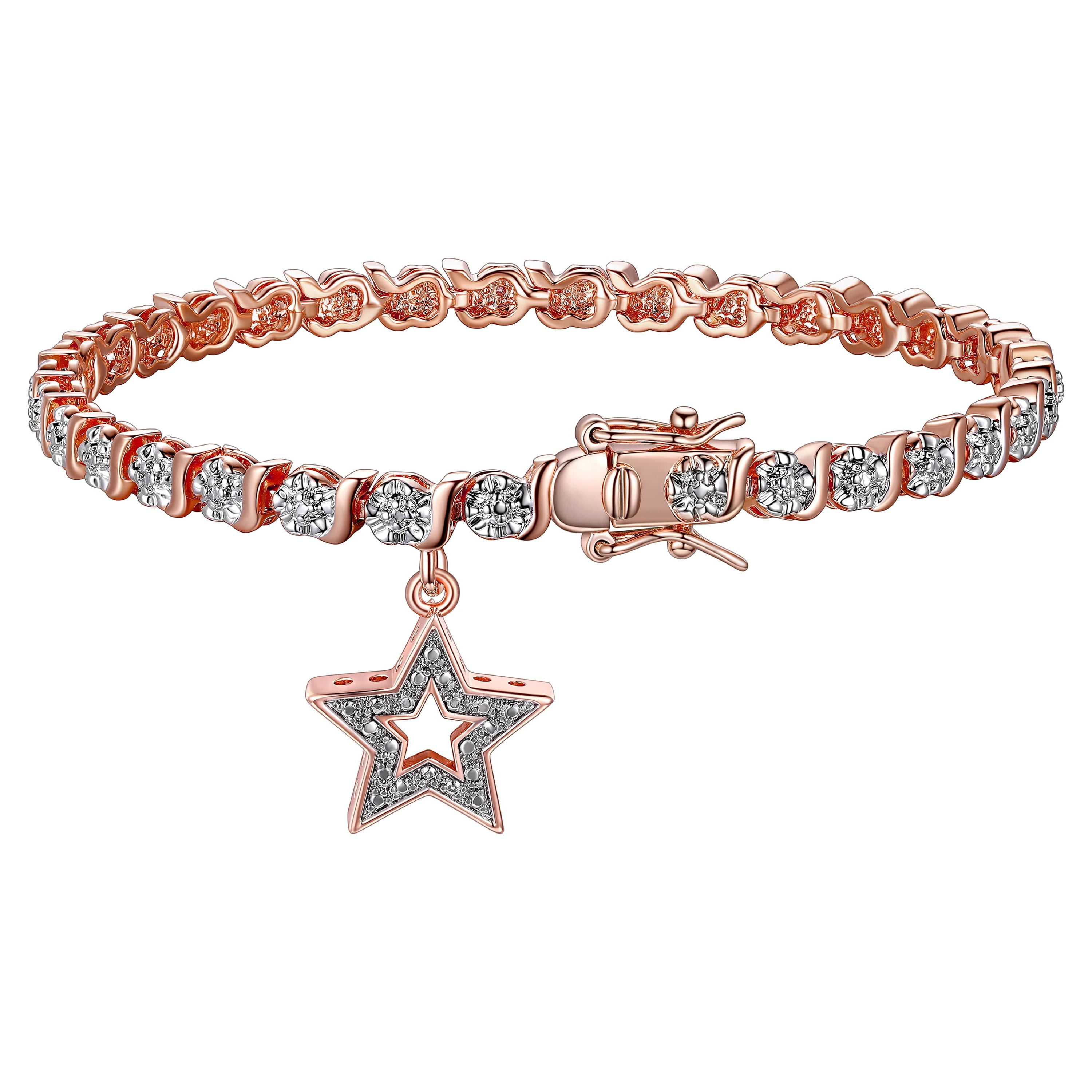 14K Rose Gold Plated Diamond Accent Star Charm Tennis Bracelet, 7.25"