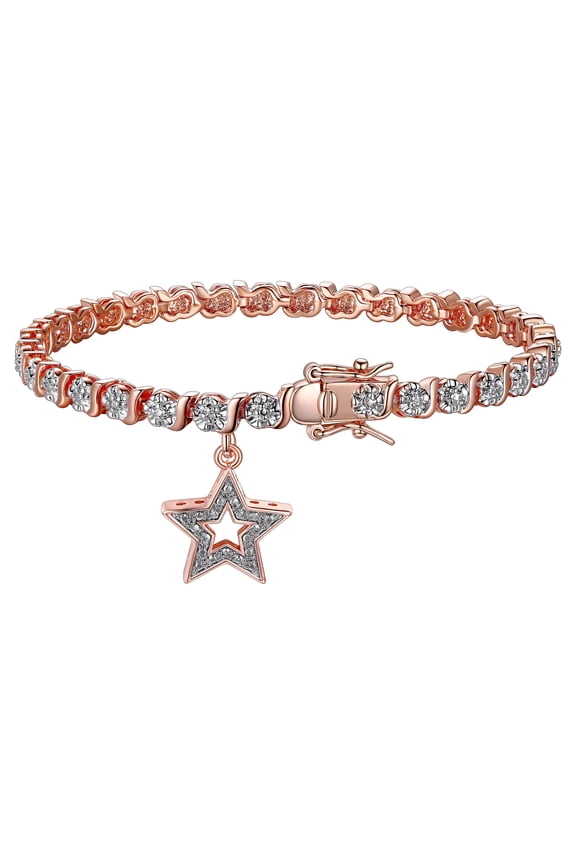 14K Rose Gold Plated Diamond Accent Star Charm Tennis Bracelet, 7.25"