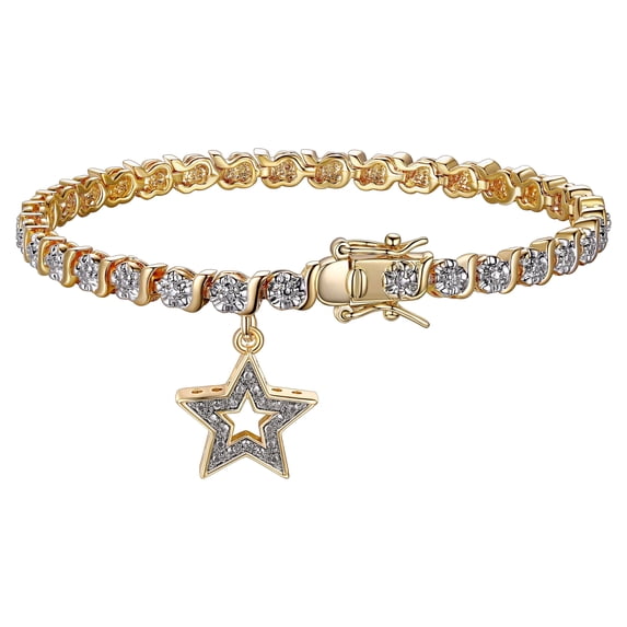 Morgan & Paige 18K Yellow Gold Plated Diamond Accent Star Charm Tennis Bracelet, 7.25"