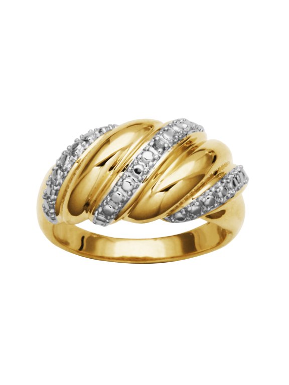 Diamond Accent Swirl Bombe Ring in Two-Tone Rhodium over Bronze, Adult Female