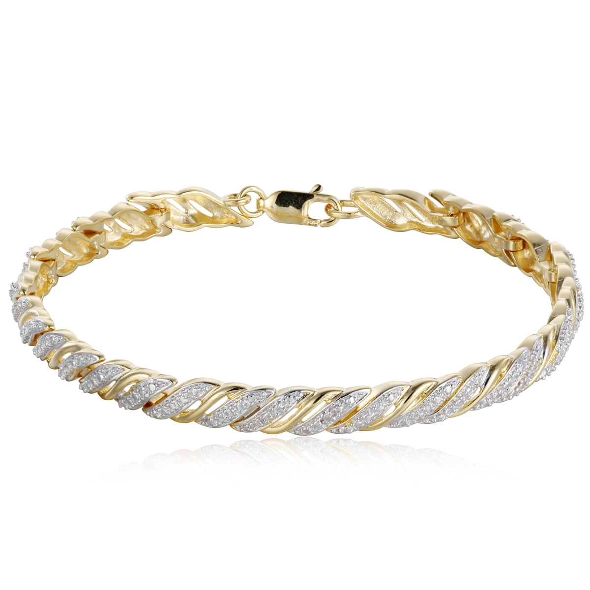 Forever Facets Diamond Accent Swirl Bracelet in 18k Yellow Gold and Rhodium over Sterling Silver, Adult Female