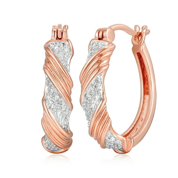 Forever Facets Diamond Accent Swirl Hoop Earrings in 14k Rose Gold over Bronze, Adult Female