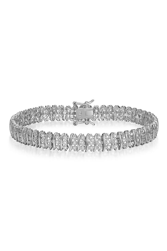 Diamond Accent Triple Row 7.25” Tennis Bracelet in Sterling Silver, Adult Female