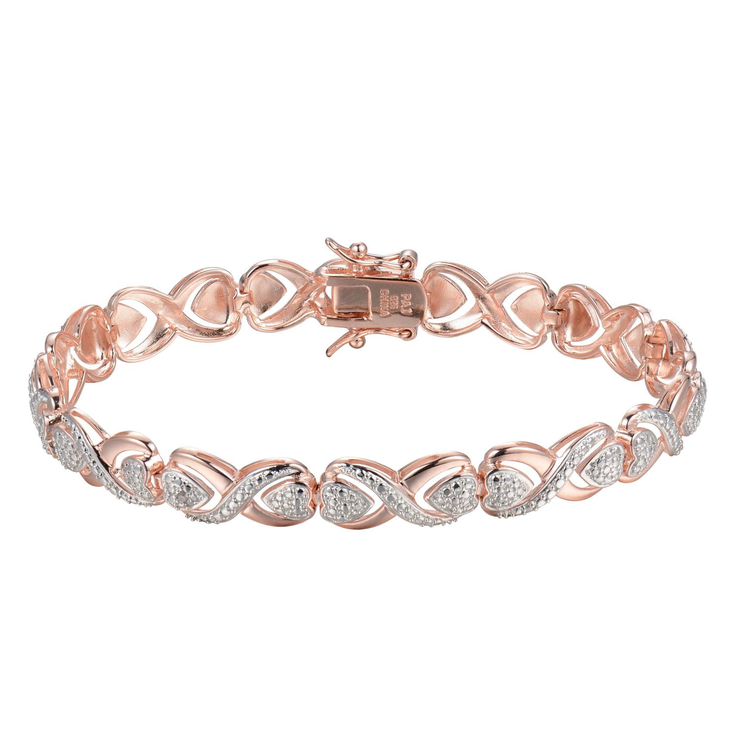 Forever Facets Diamond Accent Twist Link Bracelet in 14k Rose Gold over Sterling Silver, Adult Female