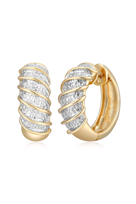 Diamond Accent Wide Swirl Hinged Hoop Earrings in Two-Tone Rhodium over Bronze, Adult Female