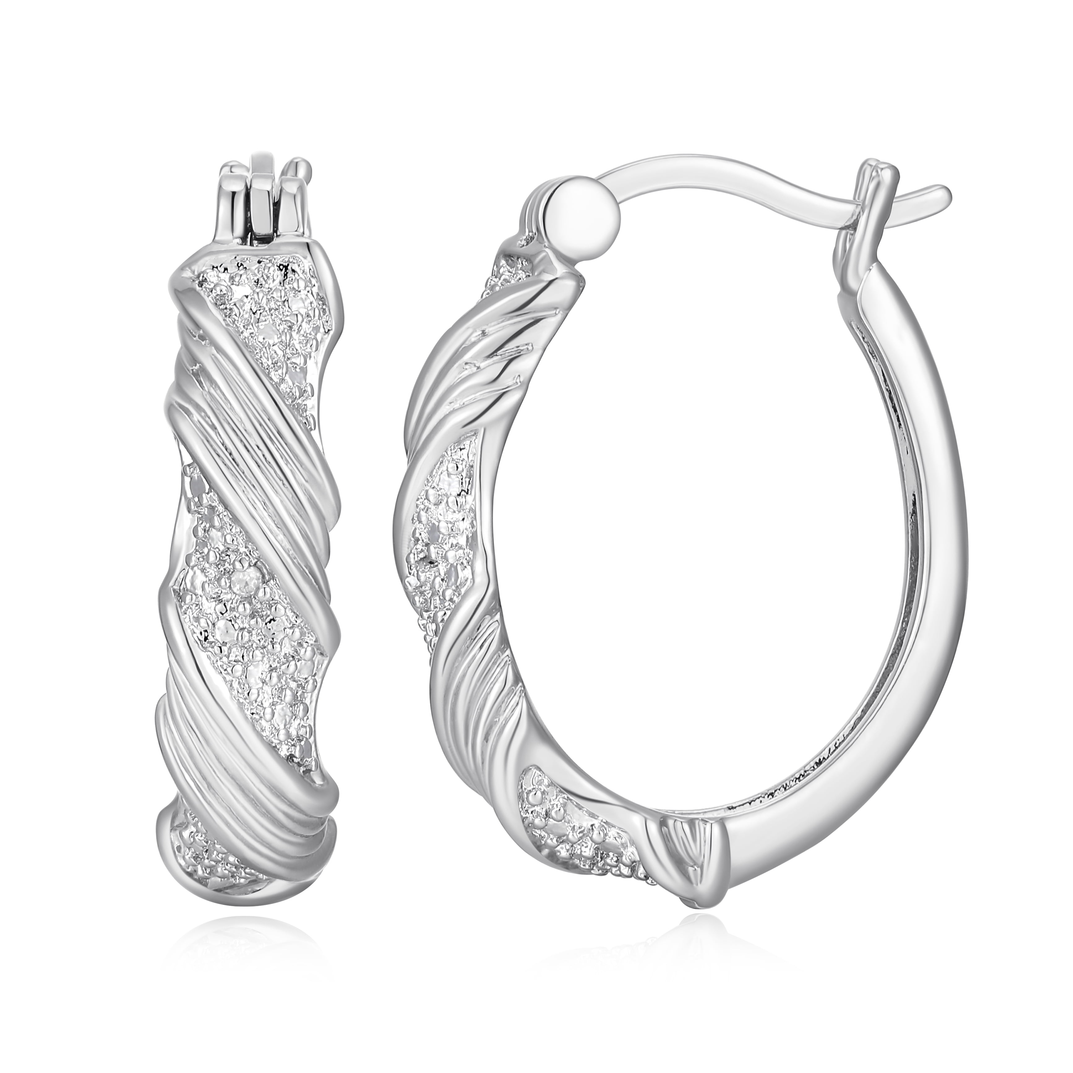 Forever Facets Diamond Accent X&O Hoop Earrings in Rhodium over Bronze, Adult Female