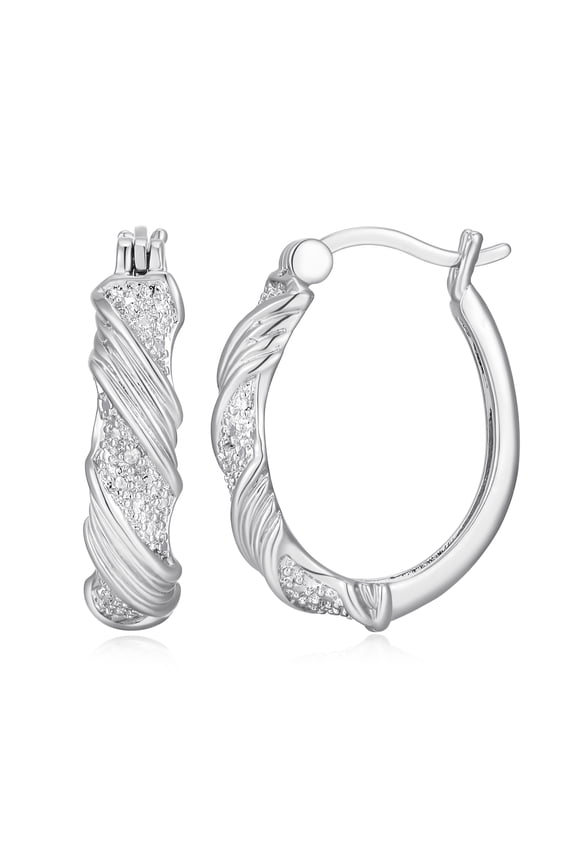 Diamond Accent X&O Hoop Earrings in Rhodium over Bronze, Adult Female
