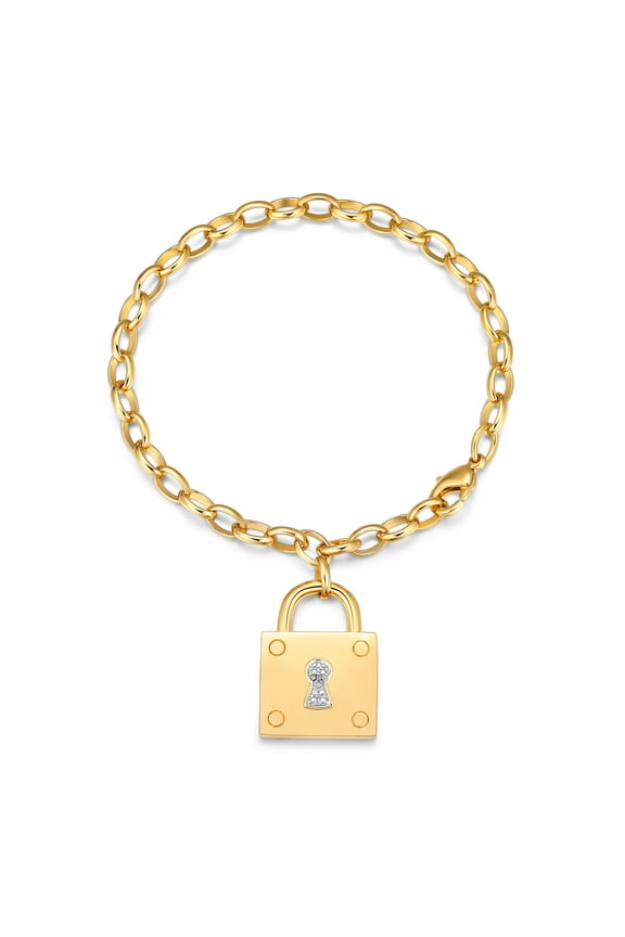 Diamond Illusion Lock Charm Chain Bracelet, Adult Female