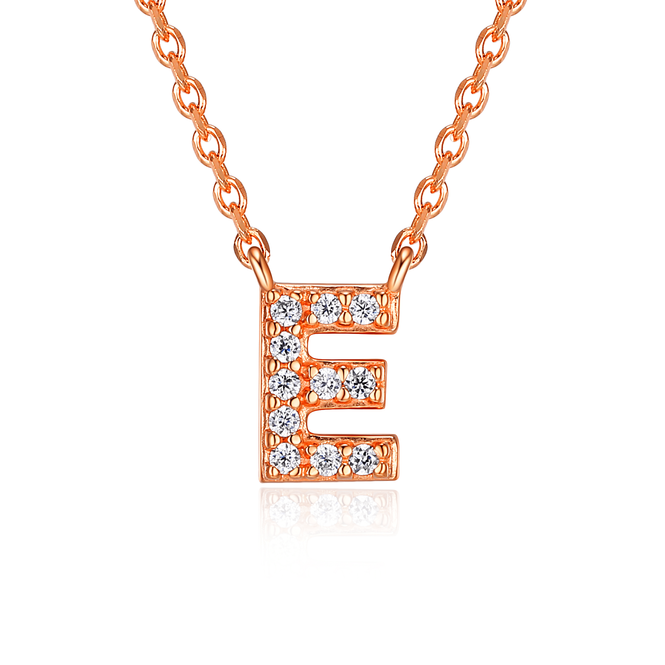 Forever Facets "E" CZ Necklace in Rose Gold over Sterling Silver, Adult Female