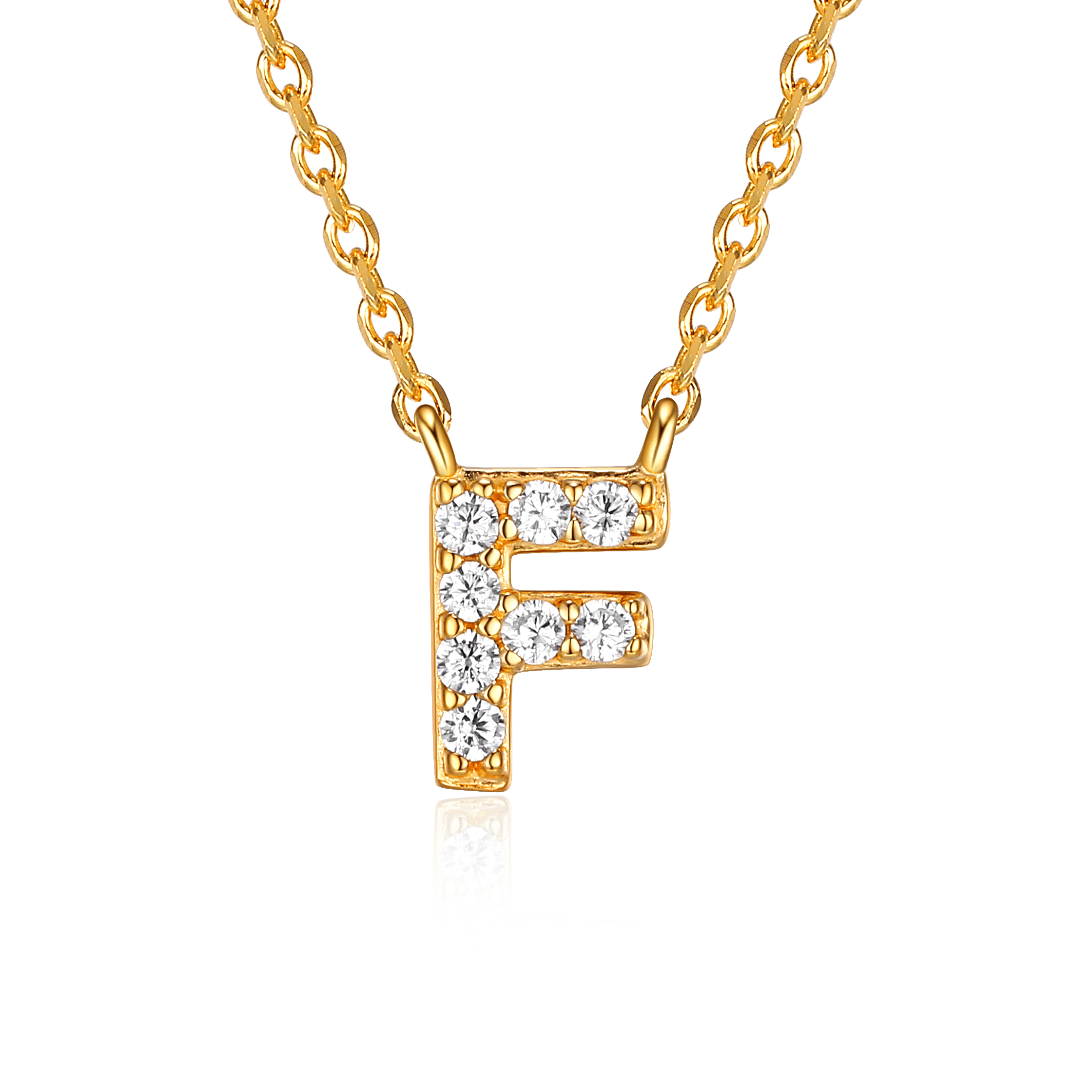 Forever Facets "F" CZ Necklace in Gold over Sterling Silver, Adult Female