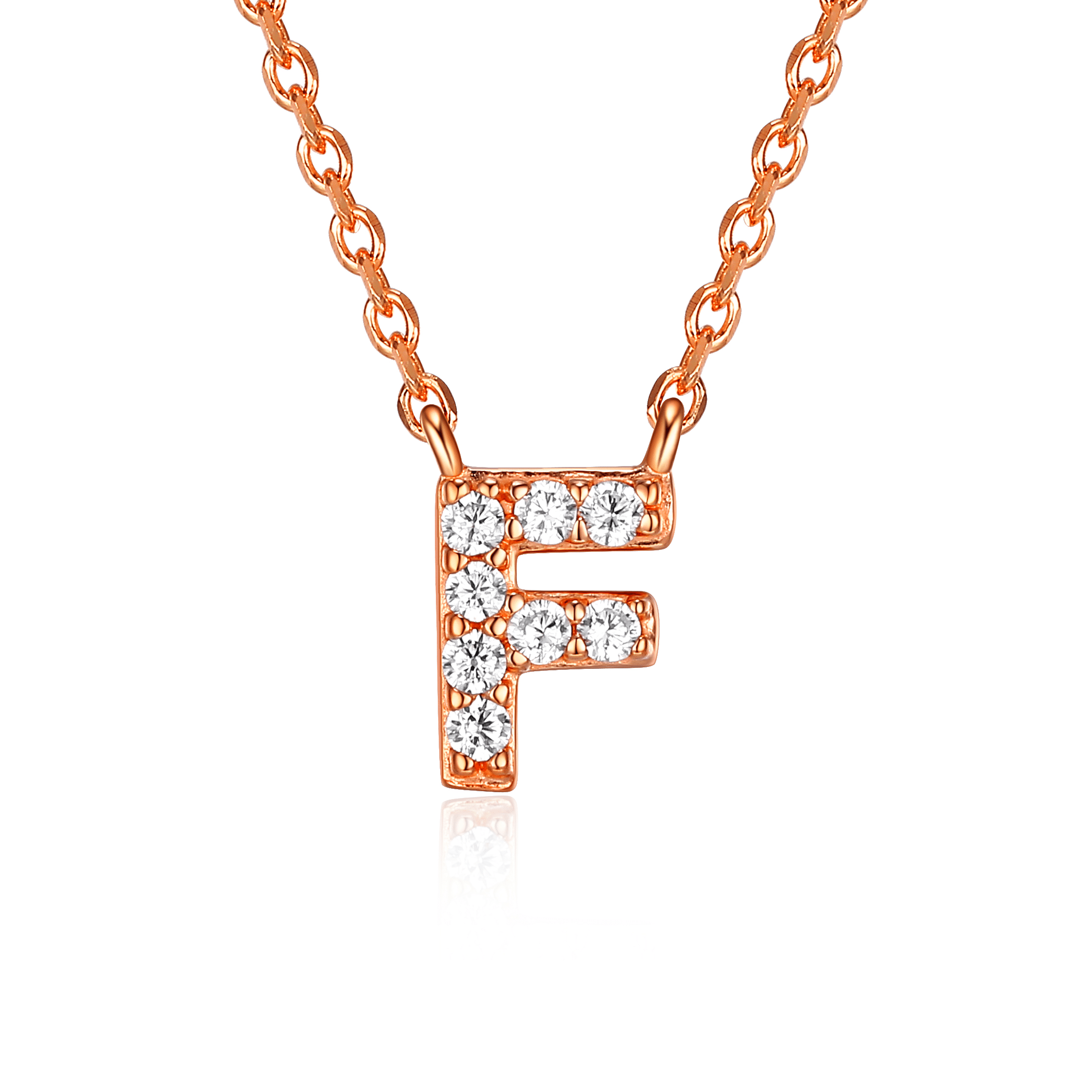 Forever Facets "F" CZ Necklace in Rose Gold over Sterling Silver, Adult Female