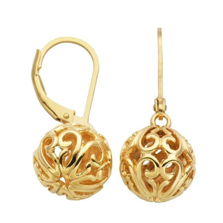 Forever Facets Filigree Ball Leverback Earrings in Yellow Gold Over Sterling Silver, Adult Female