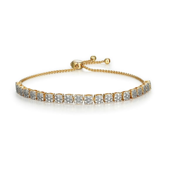 Forever Facets Fine Silver Plated Gold Tone Classic Bar Diamond Accent Bolo Bracelet, 9"