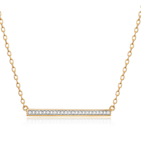 Forever Facets Fine Silver Plated Gold Tone Classic Bar Diamond Accent Necklace, 18"
