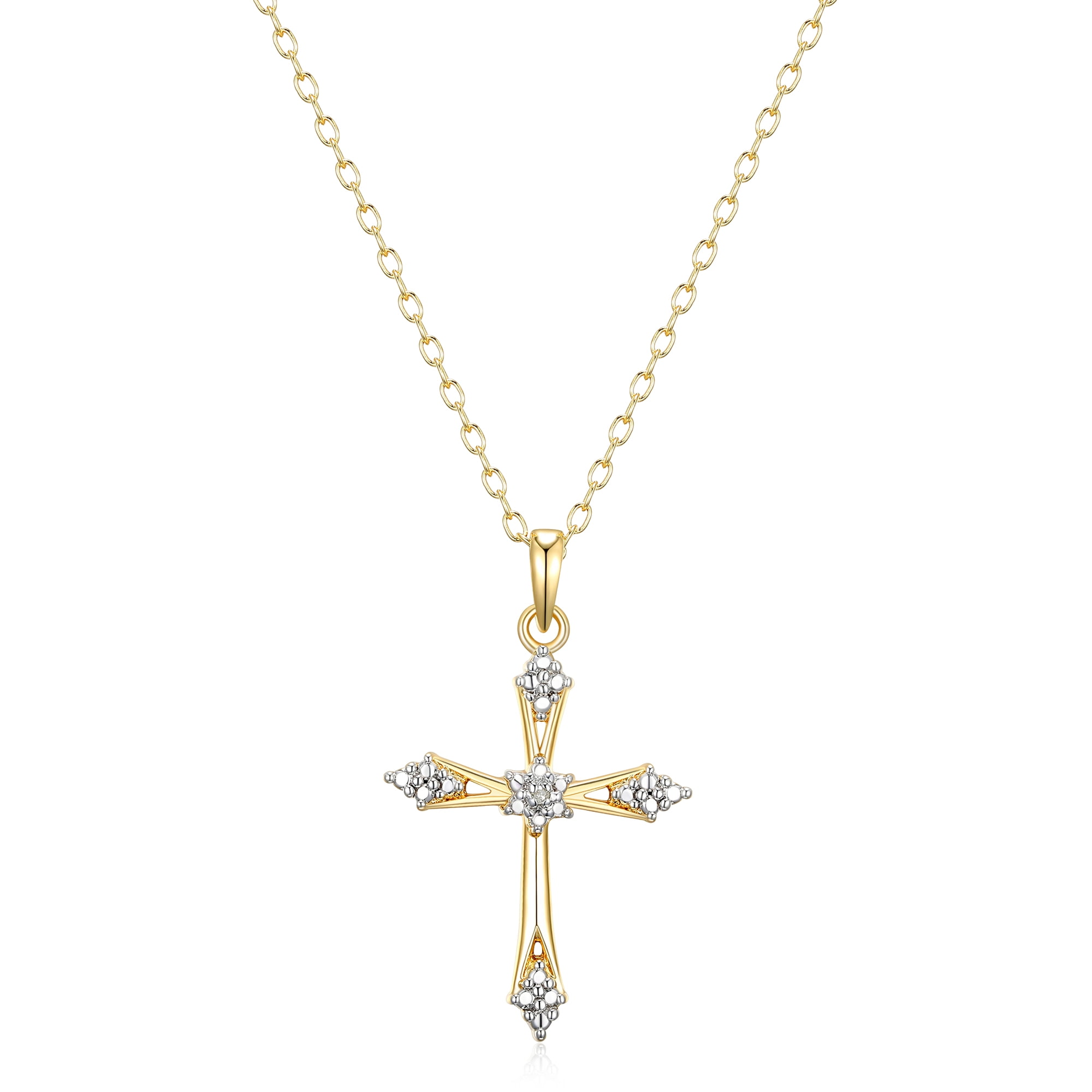Forever Facets Fine Silver Plated Gold Tone Classic Cross Diamond ...