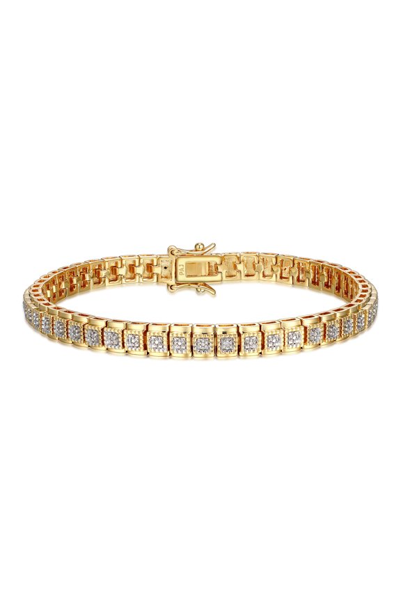 Fine Silver Plated Gold Tone Diamond Cluster Diamond Accent Tennis Bracelet, 7.25"