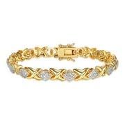 Forever Facets Fine Silver Plated Gold Tone XO Diamond Shape Diamond Accent Tennis Bracelet, 7.25"