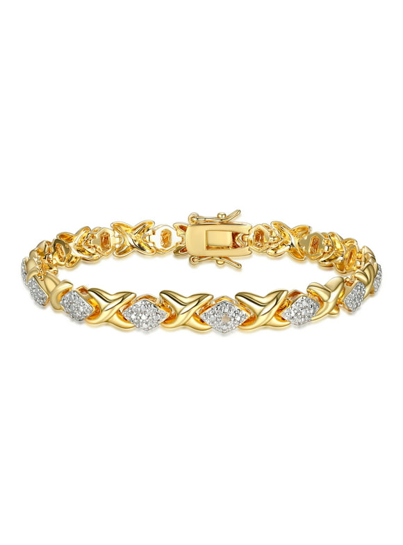 Forever Facets Fine Silver Plated Gold Tone XO Diamond Shape Diamond Accent Tennis Bracelet, 7.25"