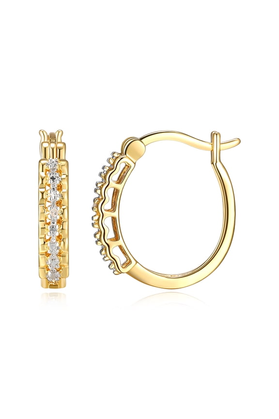 Fine Silver Plated Gold and Silver Tone Diamond Illusion Diamond Accent Hoop Earrings,