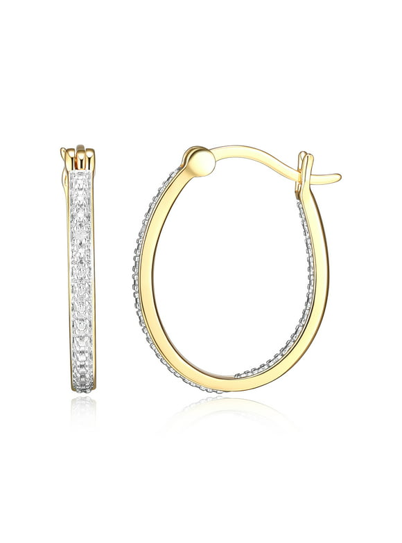 Forever Facets Fine Silver Plated Gold and Silver Tone Diamond Illusion Inside Out Diamond Accent Hoop Earrings,