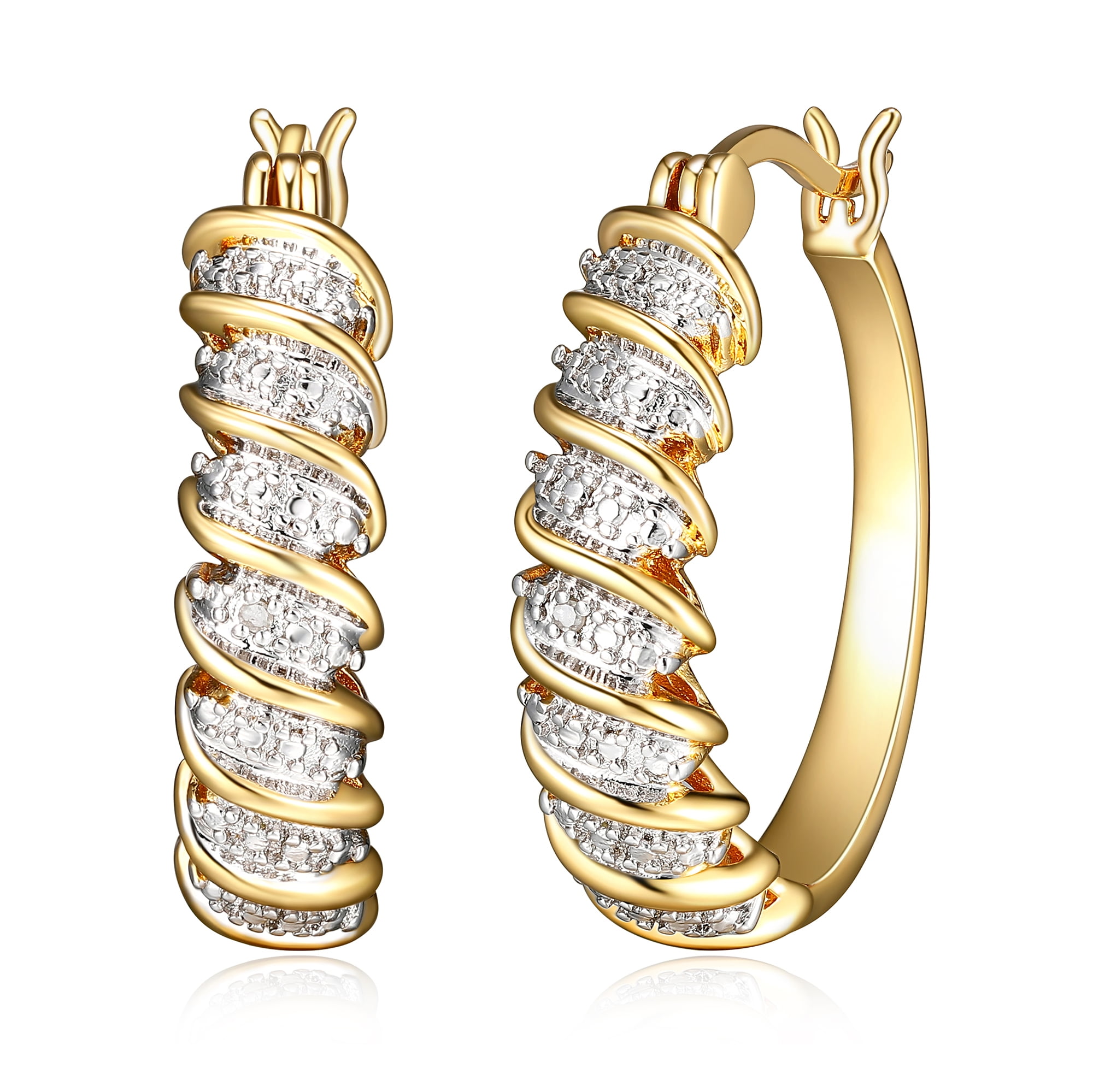 Forever Facets Fine Silver Plated Gold and Silver Tone S Link Diamond Accent Hoop Earrings,