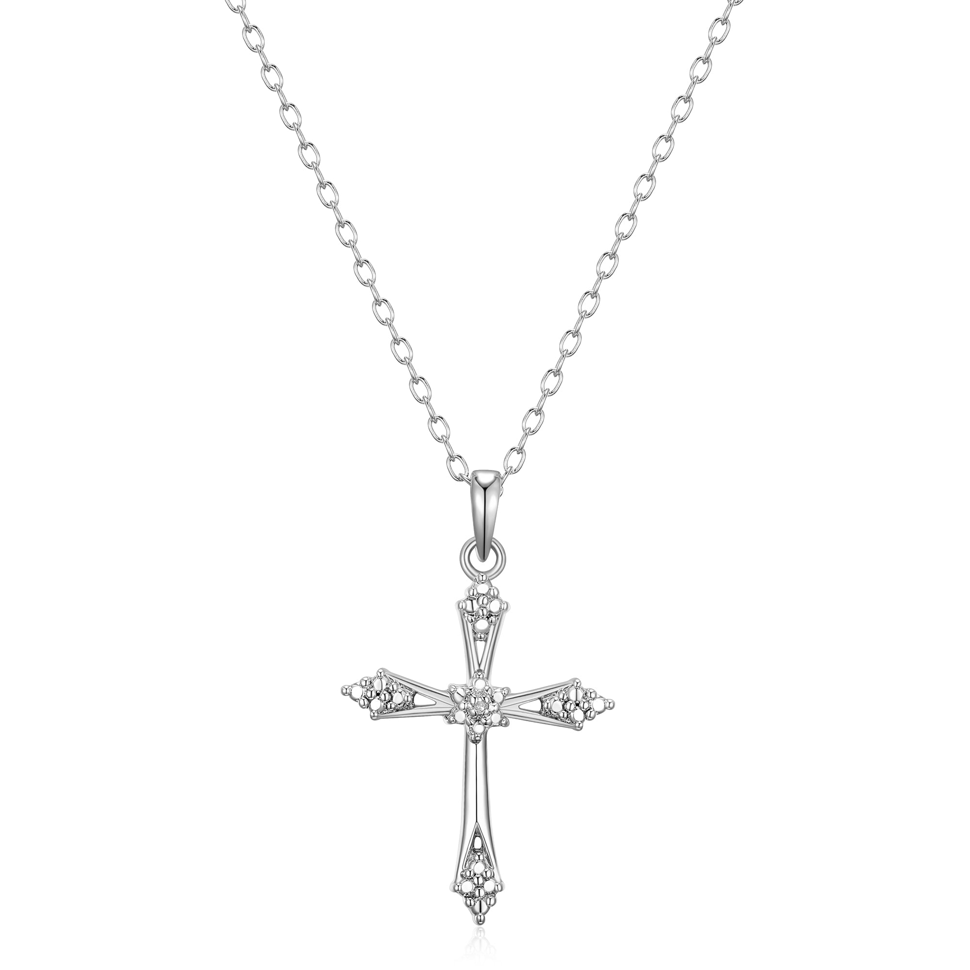 Forever Facets Fine Silver Plated Silver Tone Classic Cross Diamond ...
