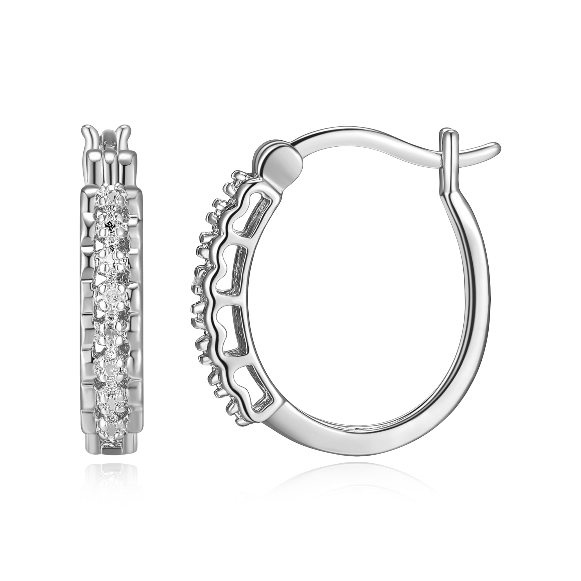 Forever Facets Fine Silver Plated Silver Tone Diamond Illusion Diamond Accent Hoop Earrings,