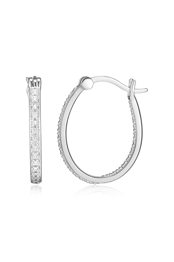 Fine Silver Plated Silver Tone Diamond Illusion Inside Out Diamond Accent Hoop Earrings,