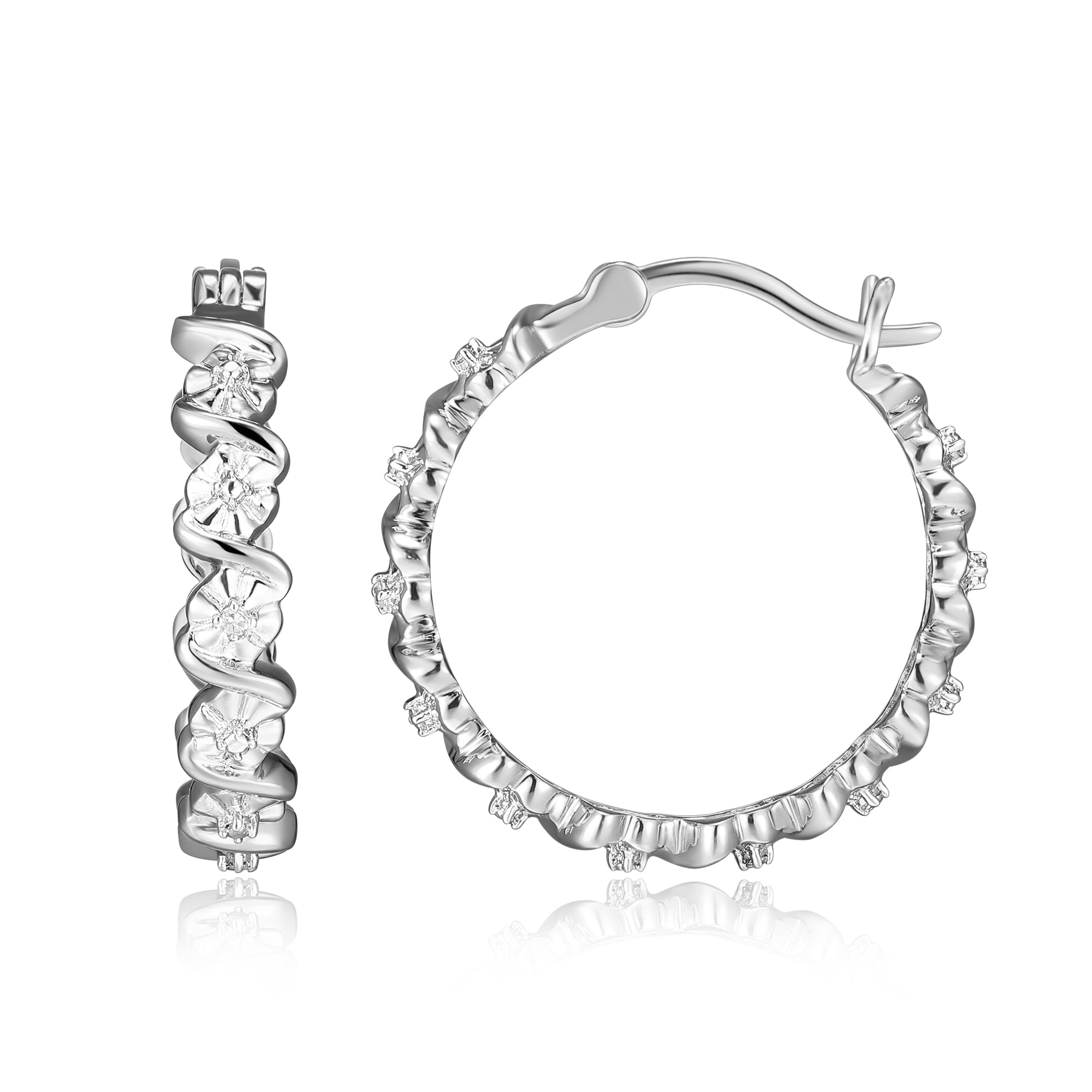 Forever Facets Fine Silver Plated Silver Tone S Link Miracle Illusion Diamond Accent Hoop Earrings,