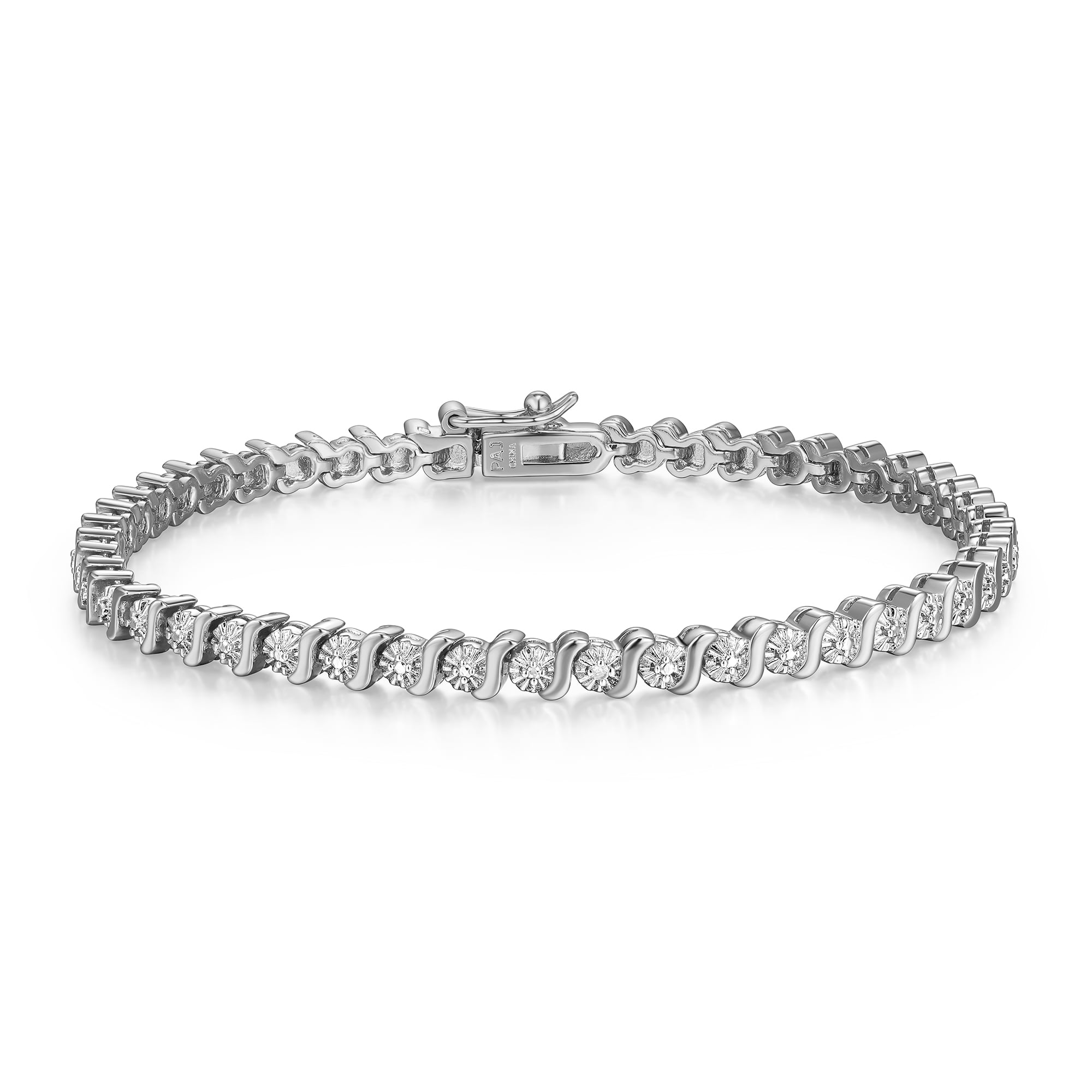Forever Facets Fine Silver Plated Silver Tone S Shape Link Diamond Accent Tennis Bracelet, 7.25"