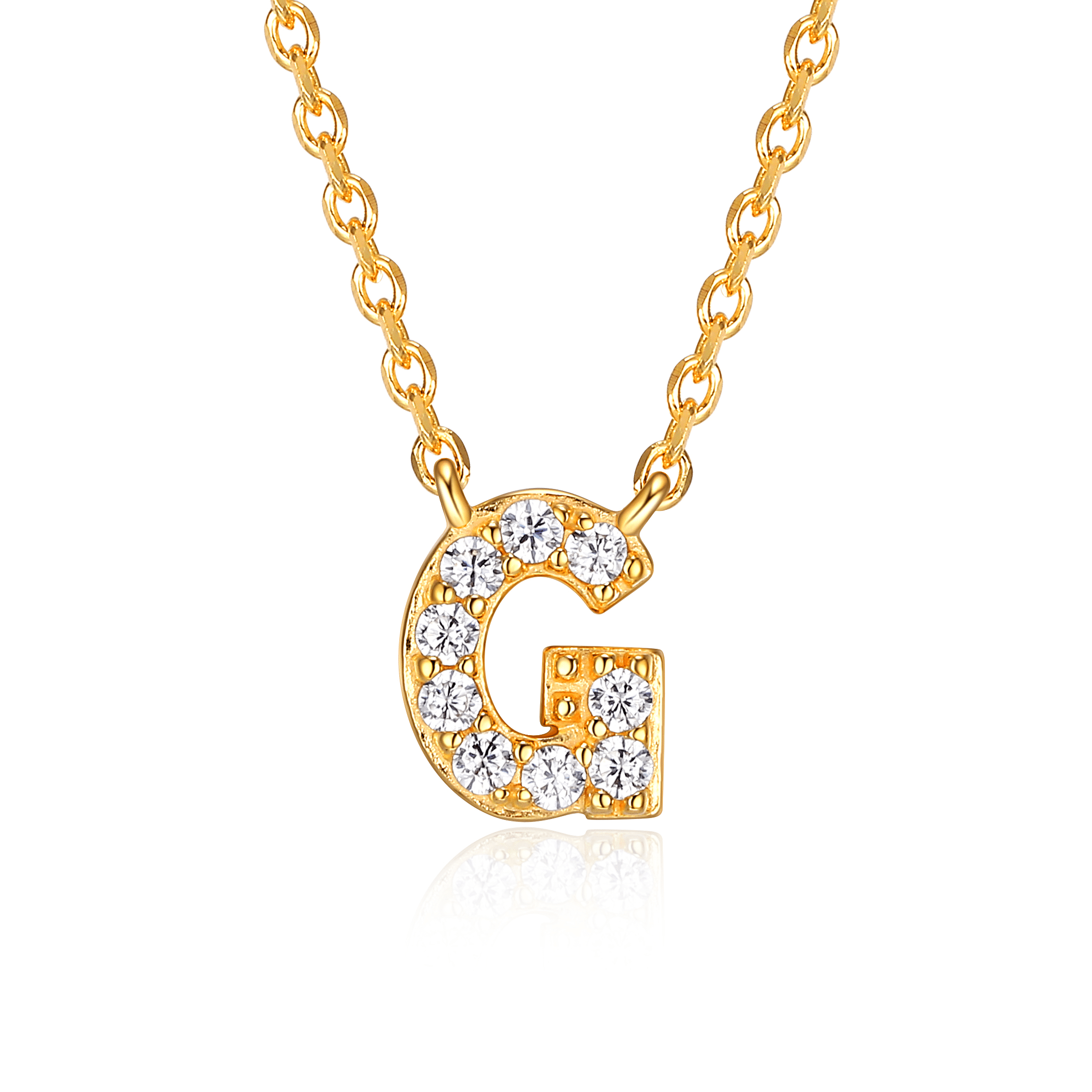 Forever Facets "G" CZ Necklace in Gold over Sterling Silver, Adult Female