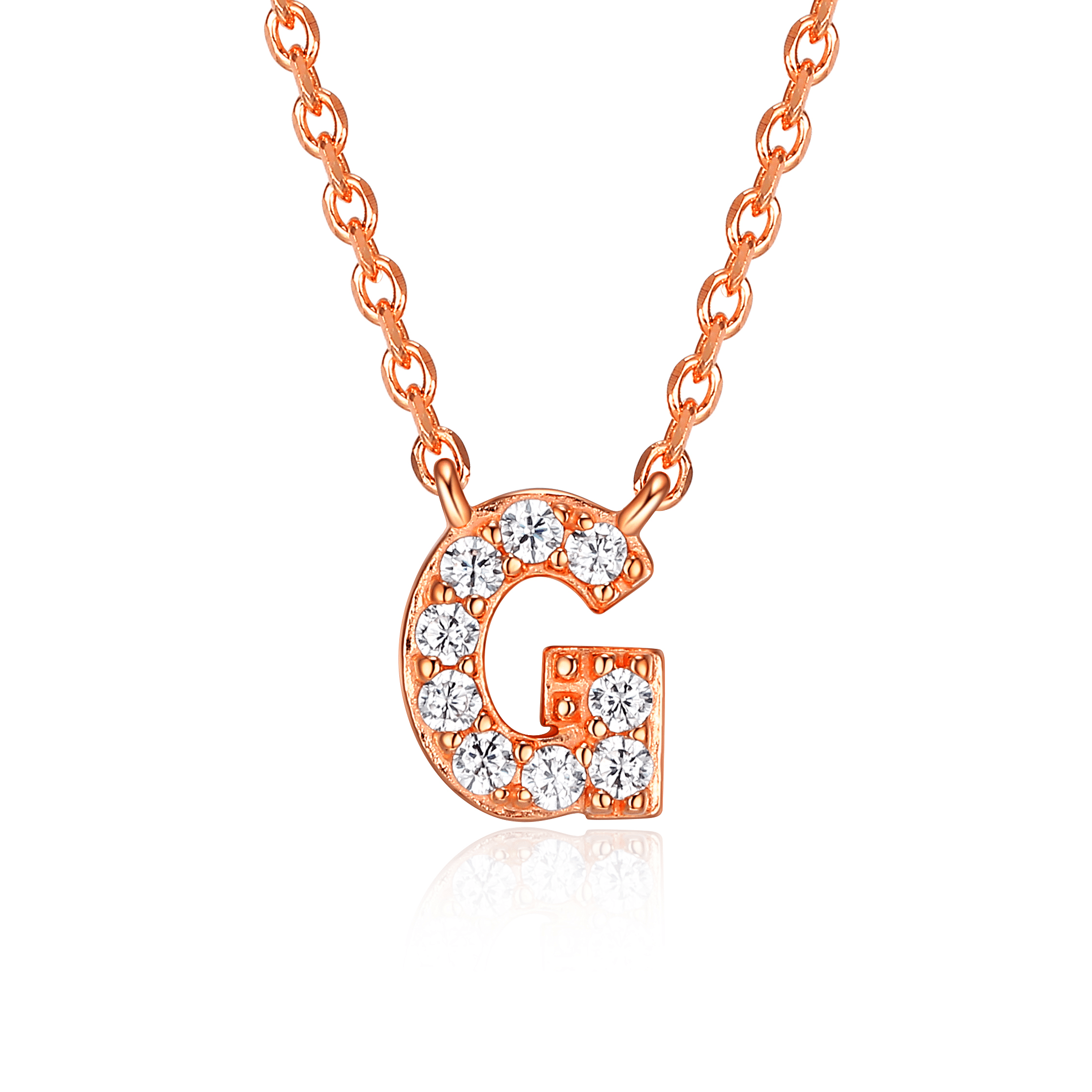 Forever Facets "G" CZ Necklace in Rose Gold over Sterling Silver, Adult Female