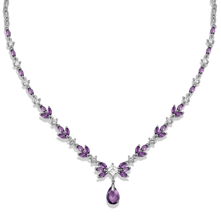 Forever Facets Genuine Amethyst and Created White Sapphire Necklace in Platinum over Sterling Silver