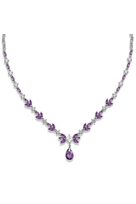Genuine Amethyst and Created White Sapphire Necklace in Platinum over Sterling Silver