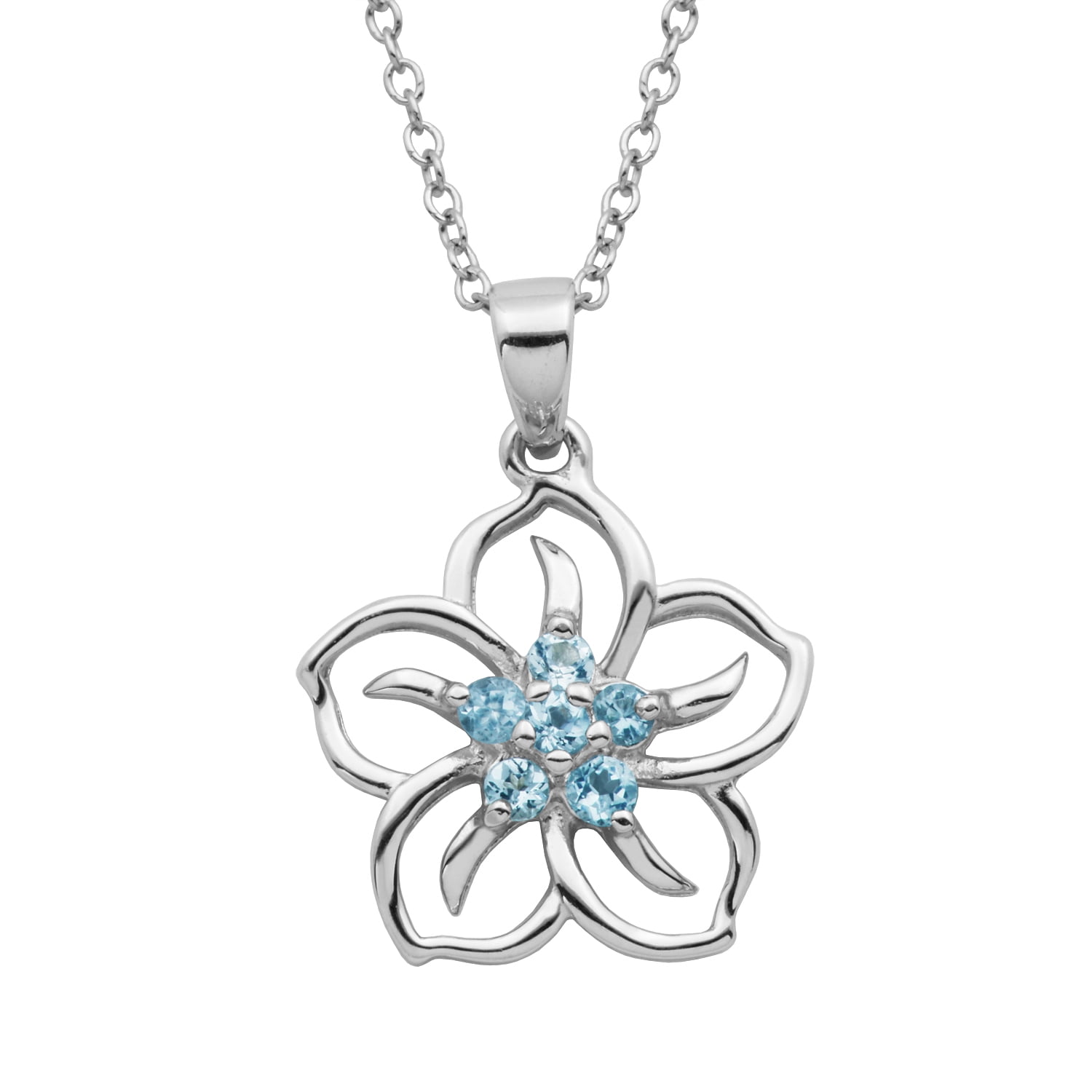 Forever Facets Genuine Blue Topaz December Birthstone Floral Pendant in Sterling Silver, Adult Female