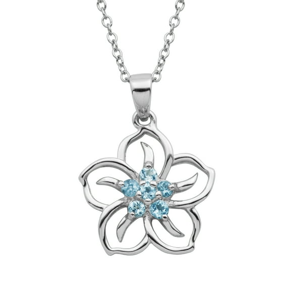 Forever Facets Genuine Blue Topaz December Birthstone Floral Pendant in Sterling Silver, Adult Female
