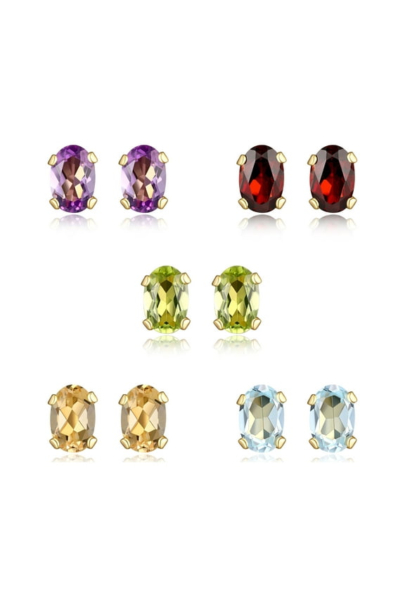 Genuine Gemstone Stud Earring Set, 18K Gold over Sterling Silver