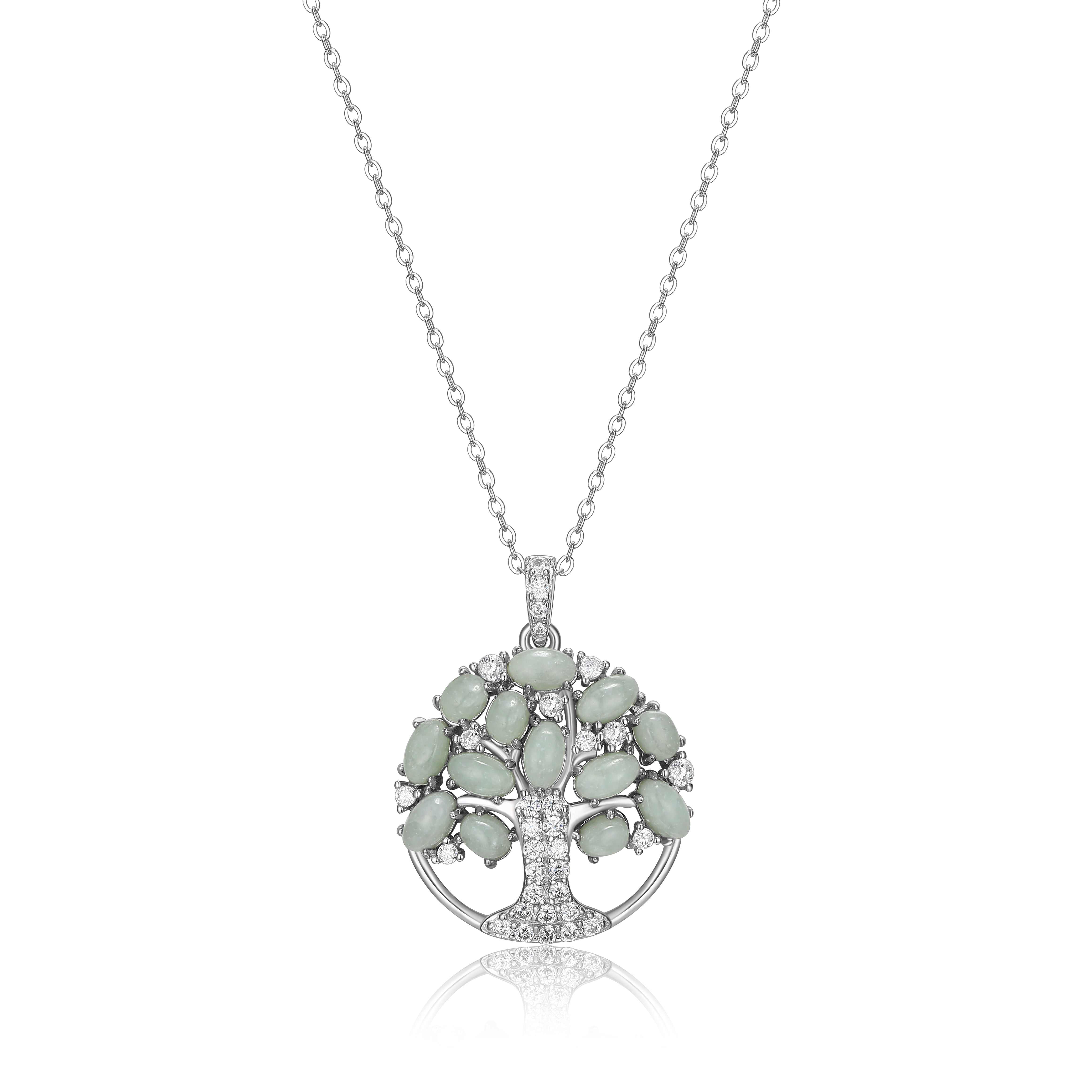 Forever Facets Genuine Green Jade Tree of Life Necklace in Sterling Silver