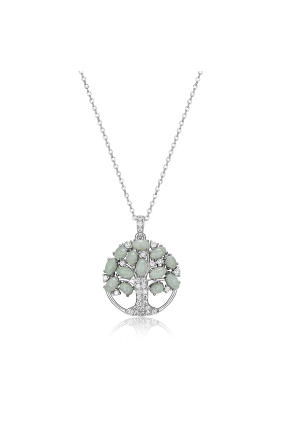 Genuine Green Jade Tree of Life Necklace in Sterling Silver