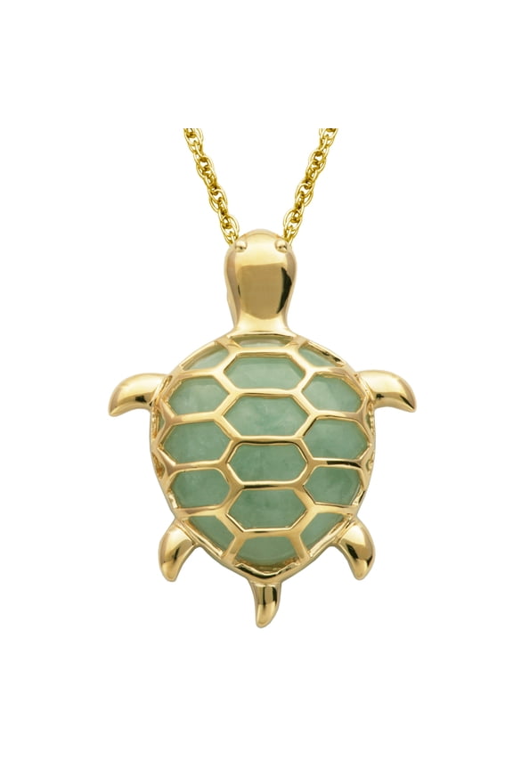 Genuine Green Jade Turtle Neckalce in Sterling Silver, Adult Female