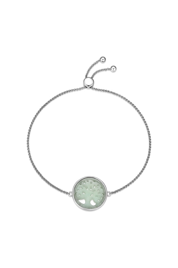 Genuine Jade Tree Of Life Bolo Bracelet in Sterling Silver