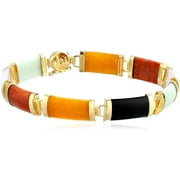 FOREVER FACETS Genuine Multicolor Jade Link 7.5" Bracelet in Plated Sterling Silver, Adult Female
