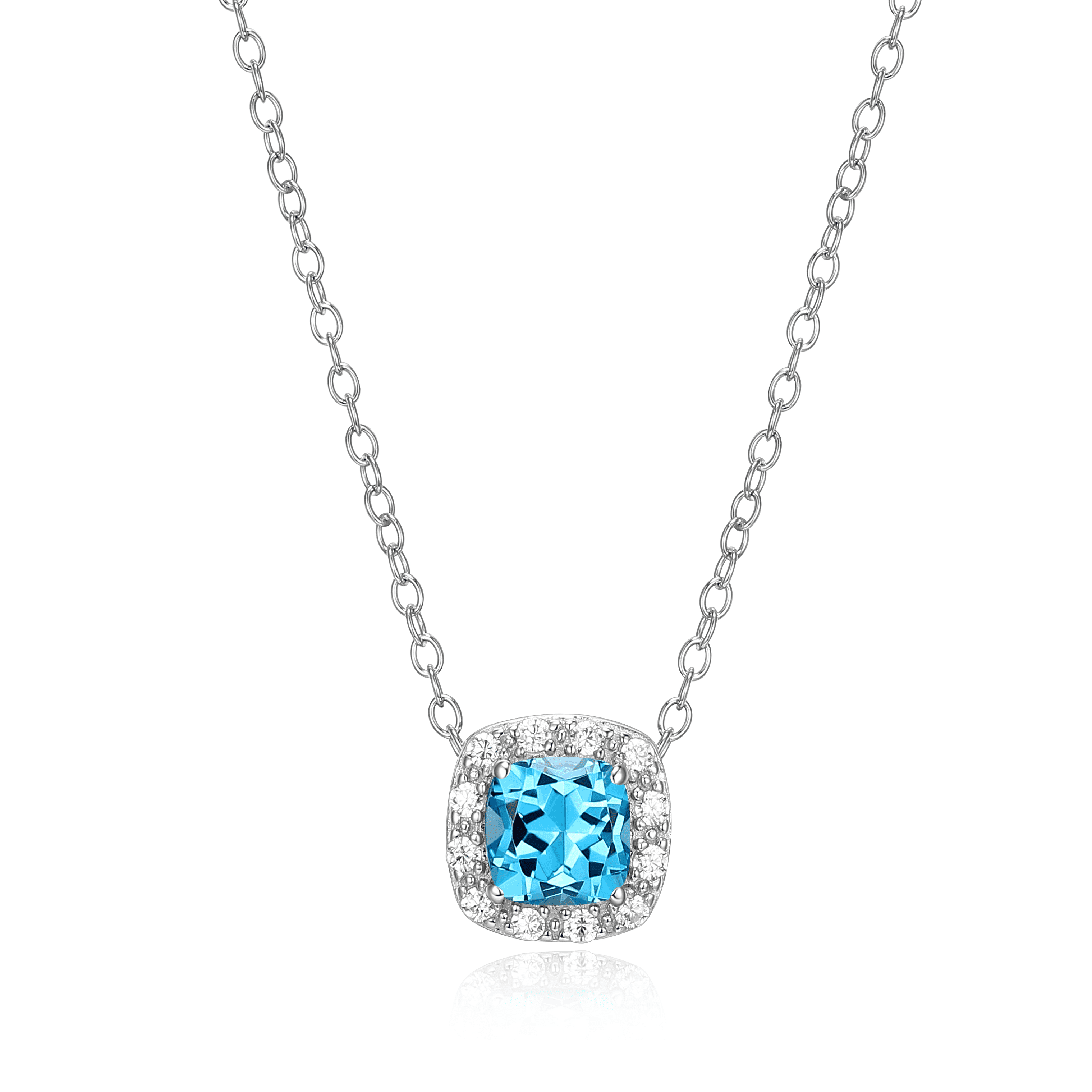 Forever Facets Genuine Swiss Blue Topaz And CZ Necklace in Sterling Silver, Adult Female