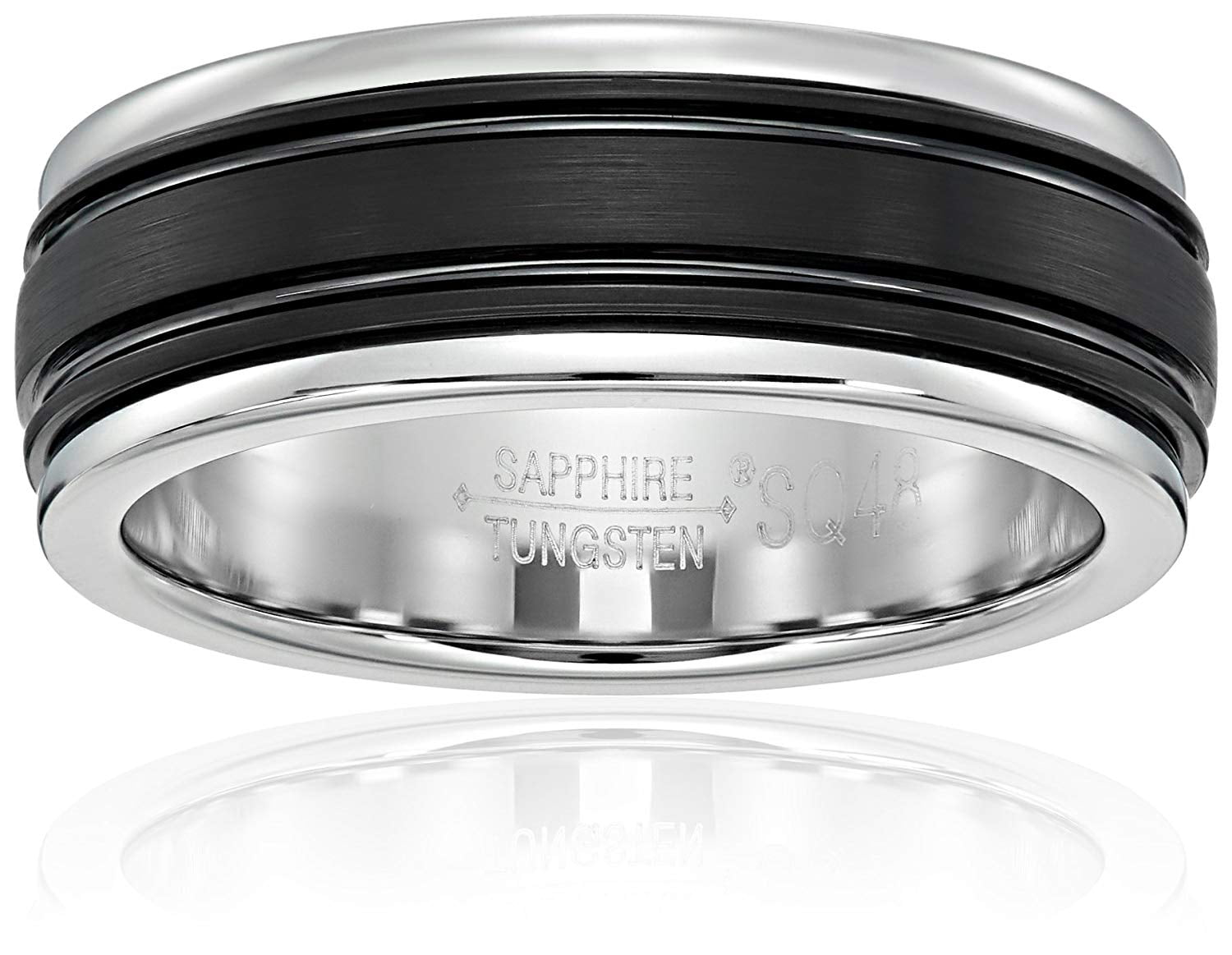 Forever Facets Grooved Black Sapphire Tungsten Comfort Fit Wedding Band, Male, Size 12