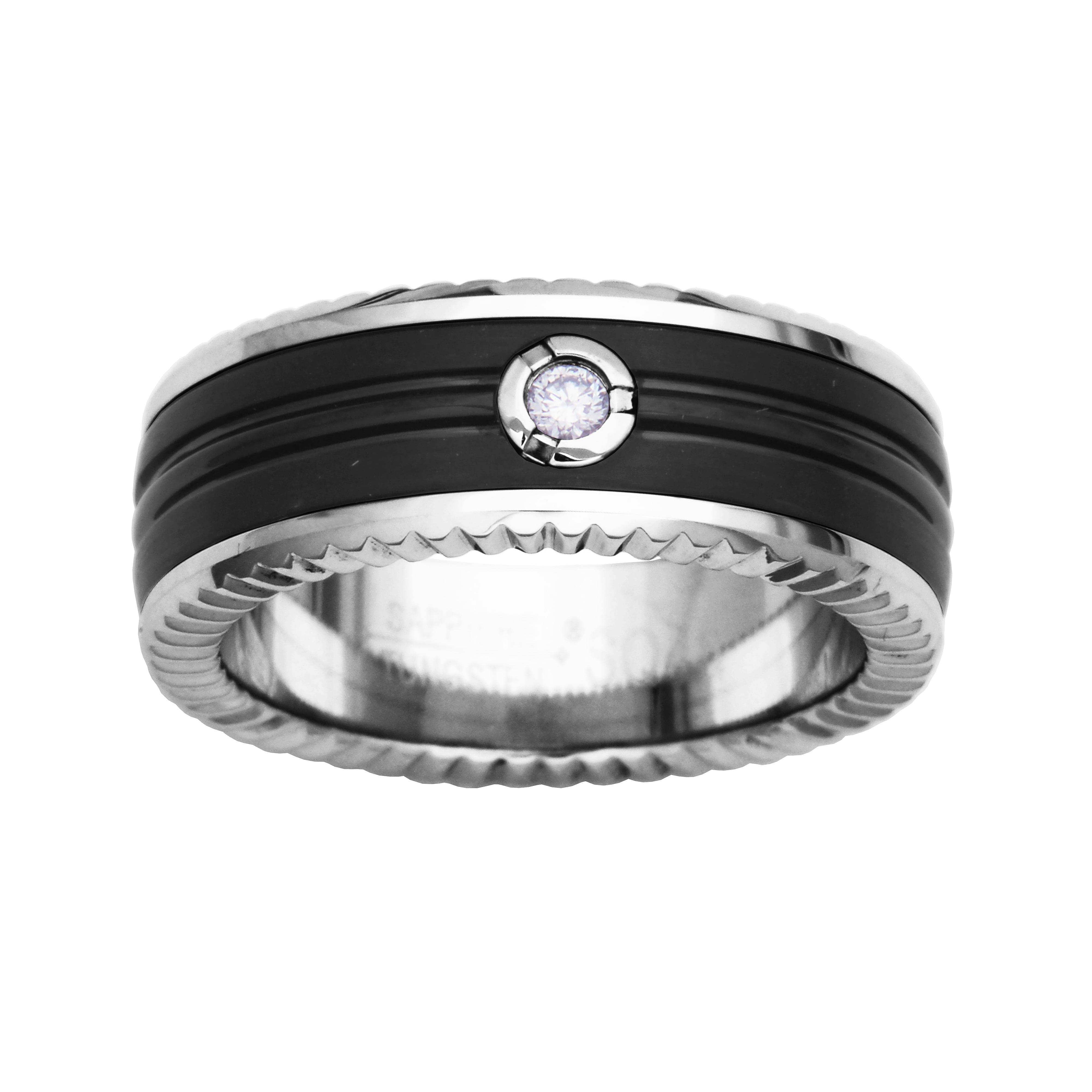 Forever Facets Grooved Black Sapphire Tungsten Diamond Comfort Fit Wedding Band, Male, Size 10