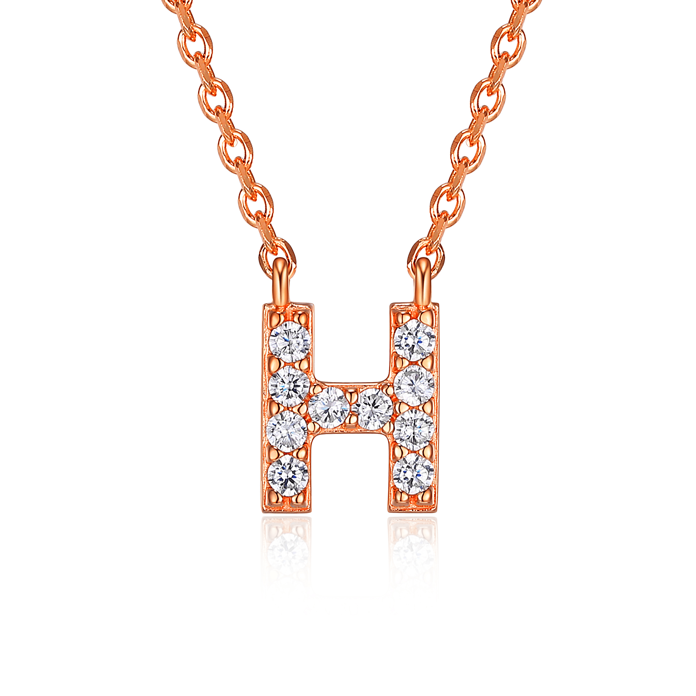 Forever Facets "H" CZ Necklace in Rose Gold over Sterling Silver, Adult Female