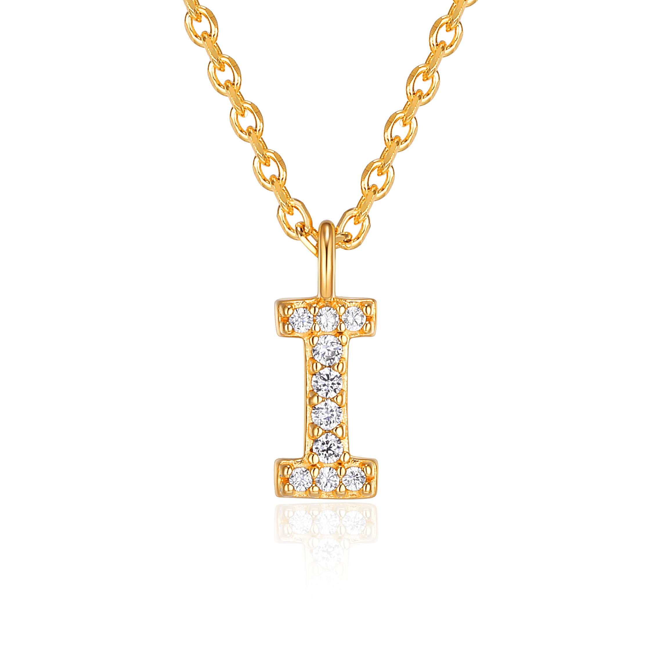 Forever Facets "I" CZ Necklace in Gold over Sterling Silver, Adult Female