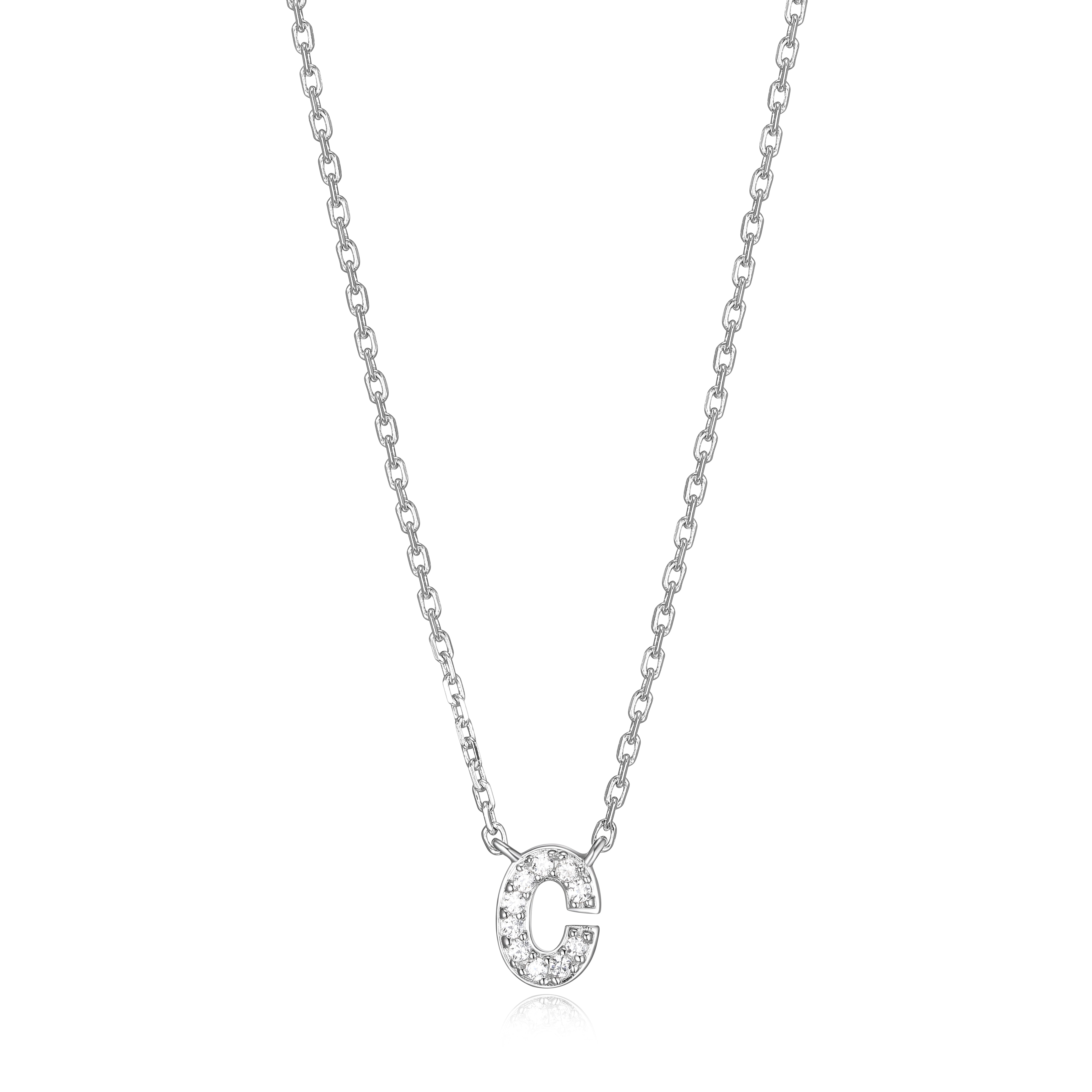 Forever Facets Initial "C" CZ Necklace in Sterling Silver, Adult Female