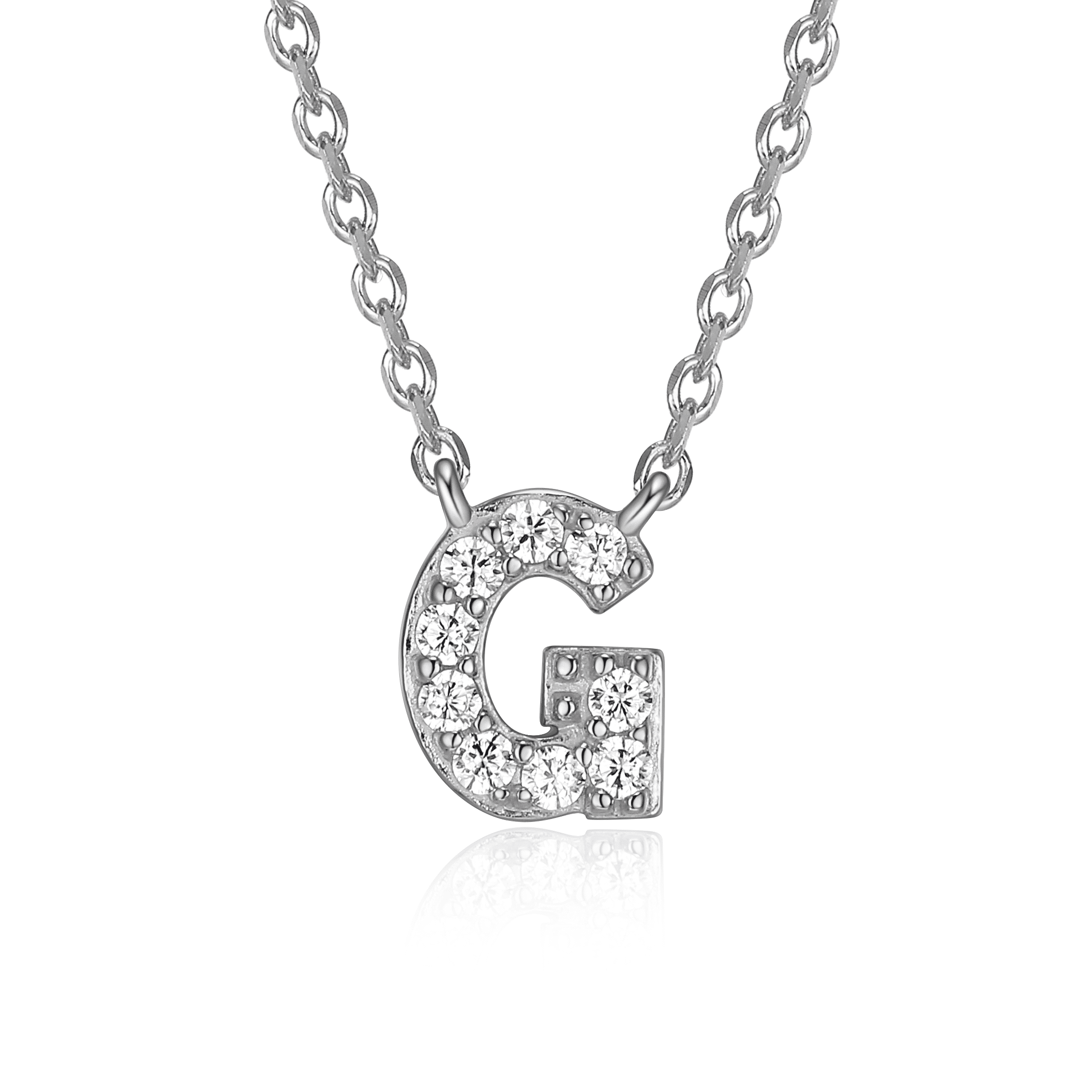 Forever Facets Initial "G" CZ Necklace in Sterling Silver, Adult Female