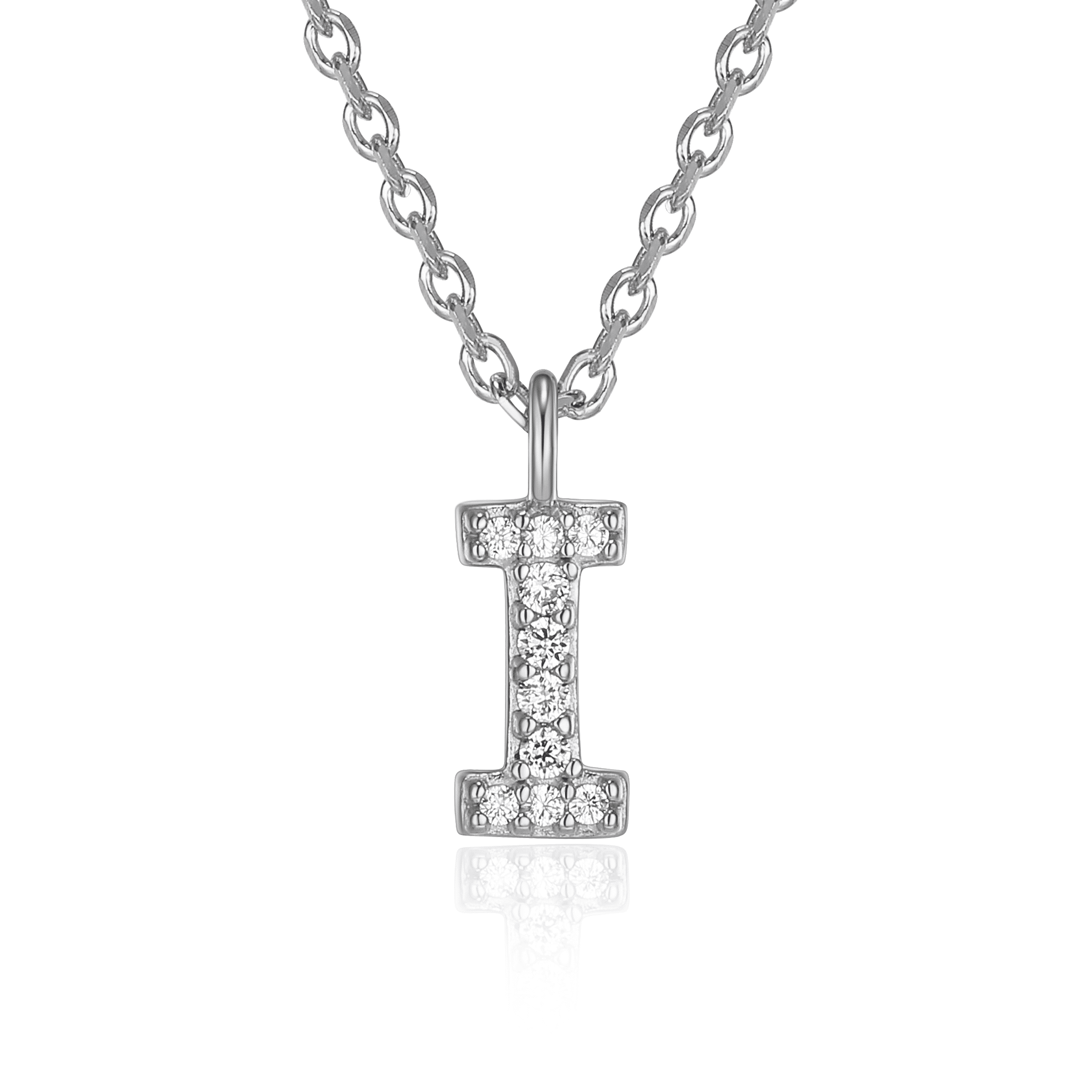 Forever Facets Initial "I" CZ Necklace in Sterling Silver, Adult Female
